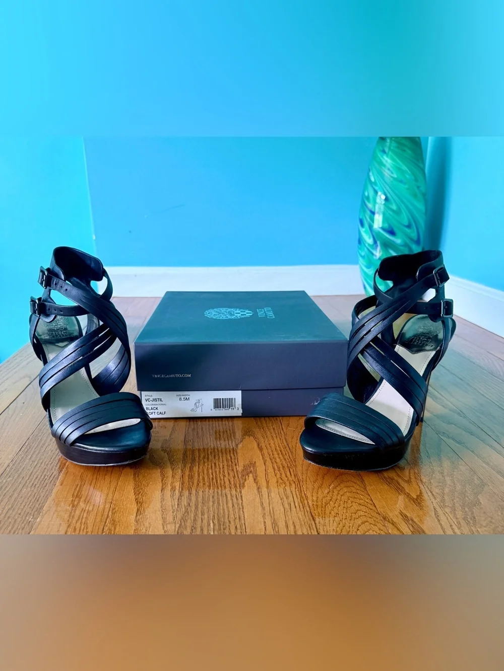 Vince Camuto Black Crisscross Platform Heels